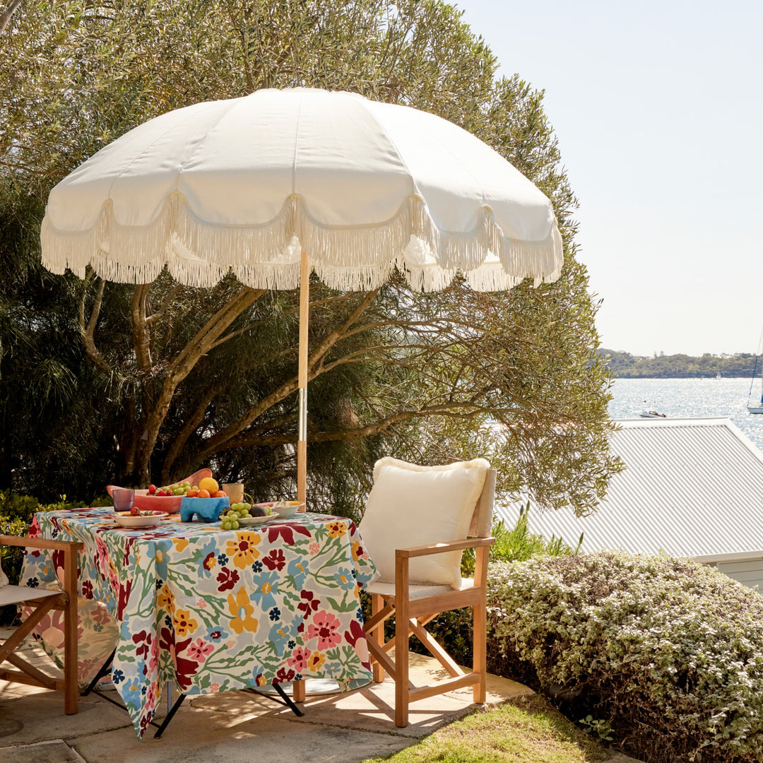happy hour patio white umbrella Jardin Patio Umbrella