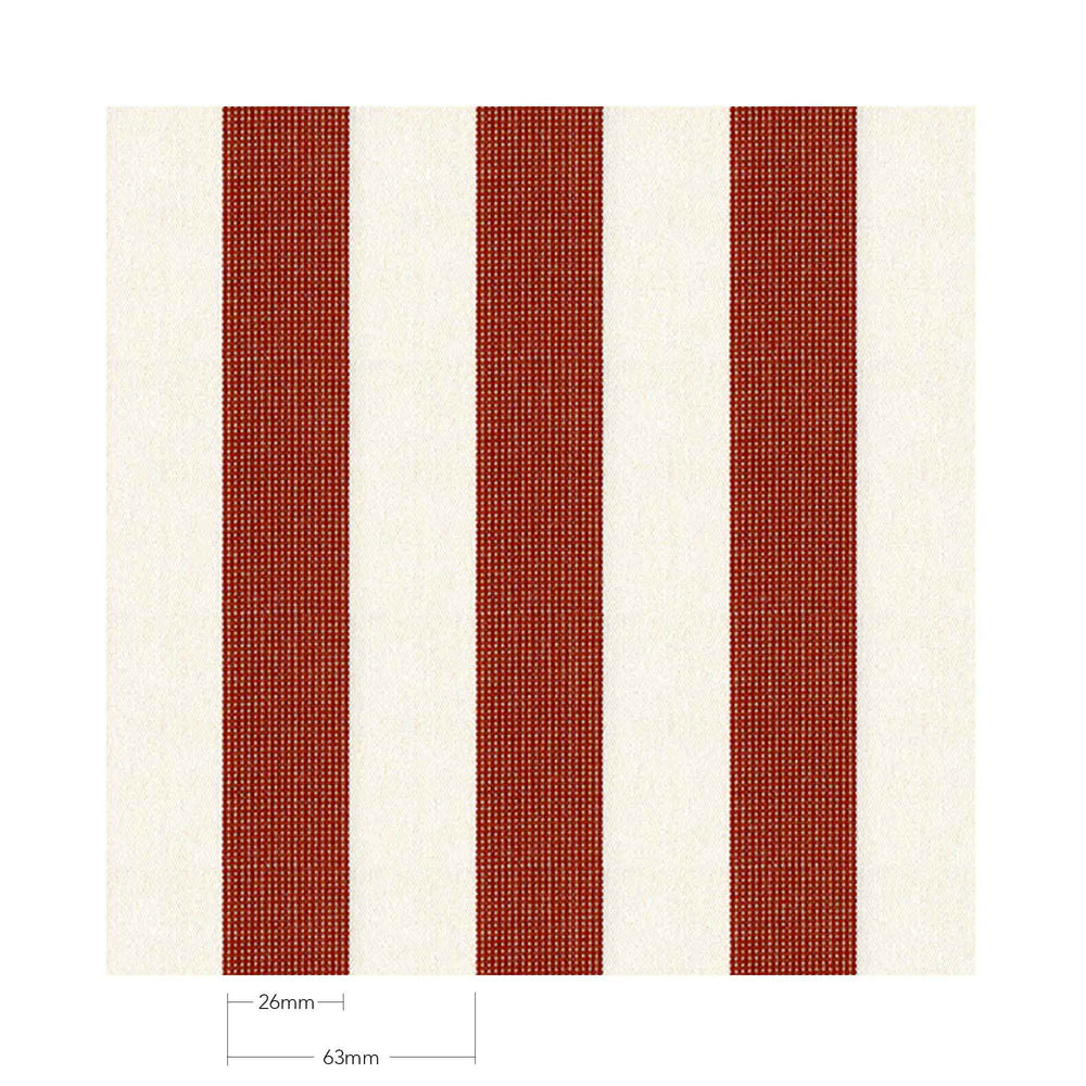 Basil Bangs Amore Chestnut fabric swatch, a striped red, premium solution-dyed acrylic material.