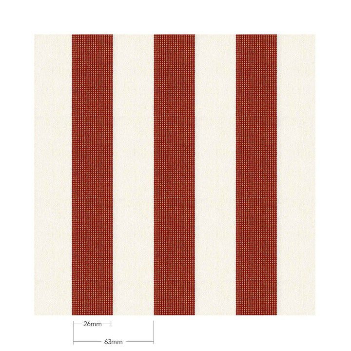 Basil Bangs Amore Chestnut fabric swatch, a striped red, premium solution-dyed acrylic material.