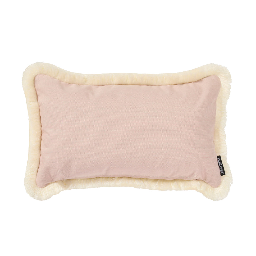 30x50cm outdoor acrylic cushion cover in soft pastel pink with cream fringe