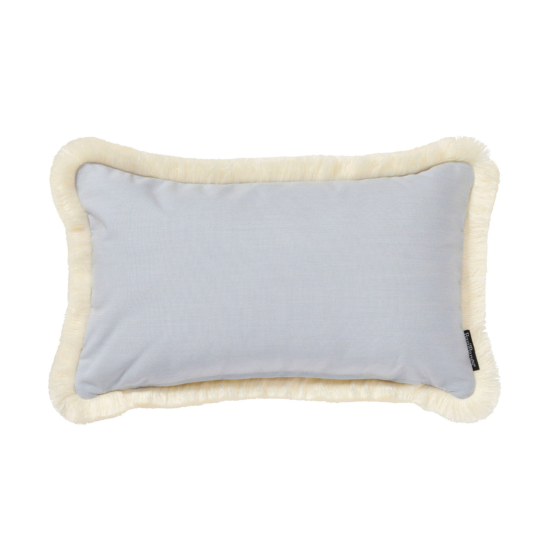 30x50cm outdoor acrylic cushion cover in dusk pastel blue with cream fringe