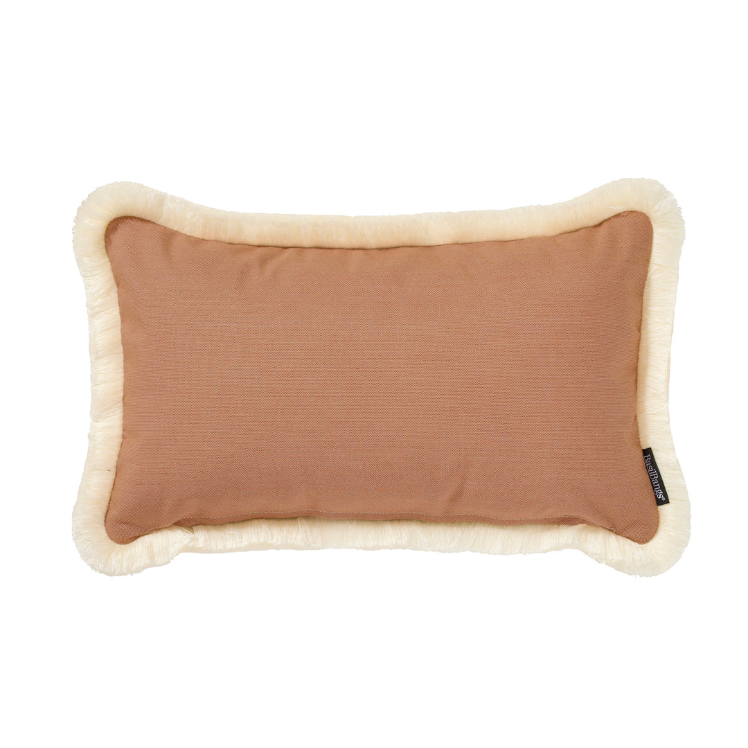 30x50cm outdoor acrylic cushion cover in clay brown with cream fringe