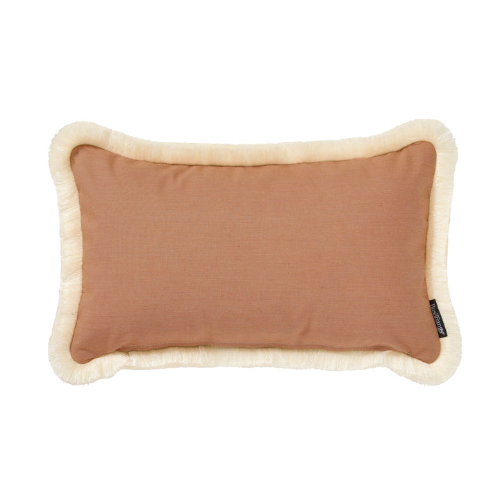 30x50cm outdoor acrylic cushion cover in clay brown with cream fringe