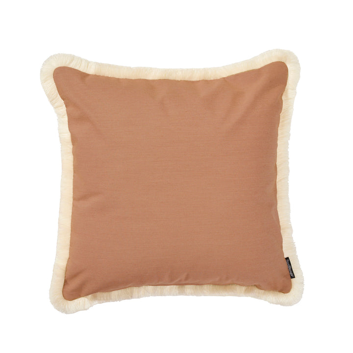 60x60cm outdoor acrylic cushion cover in clay brown with cream fringe