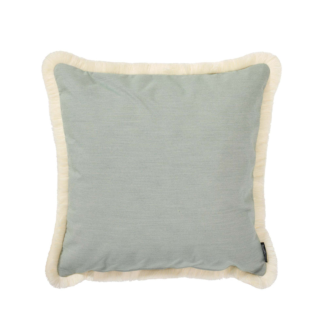 60x60cm outdoor acrylic cushion cover in alpine green with cream fringe