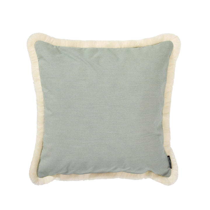 60x60cm outdoor acrylic cushion cover in alpine green with cream fringe
