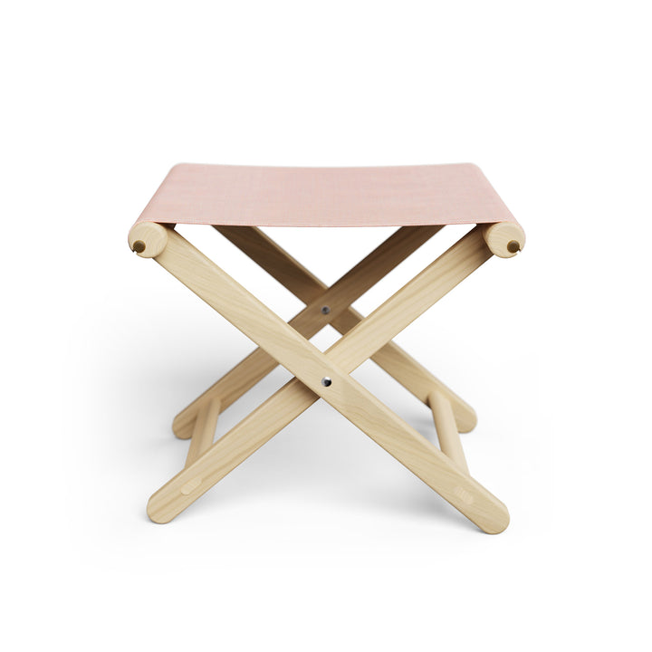 Basil Bangs Footstool, a portable outdoor footrest with a solid European Ash timber frame and outdoor acrylic fabric sling