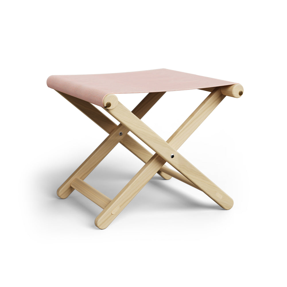 Basil Bangs Footstool, a portable outdoor footrest with a solid European Ash timber frame and outdoor acrylic fabric sling