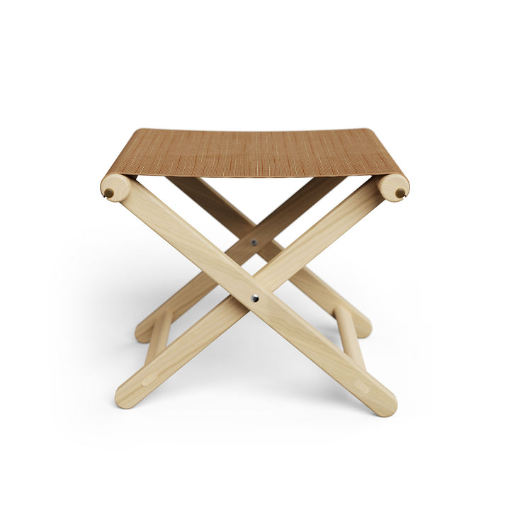 Basil Bangs Footstool, a portable outdoor footrest with a solid European Ash timber frame and outdoor acrylic fabric sling