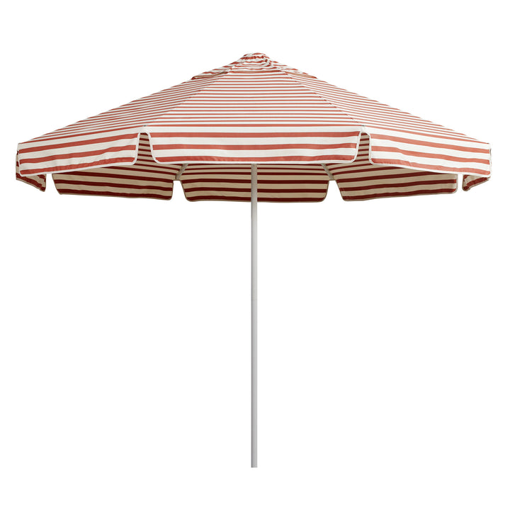 2.8m Sundial Umbrella - White - Straight Valance - Amore Stripe Chestnut