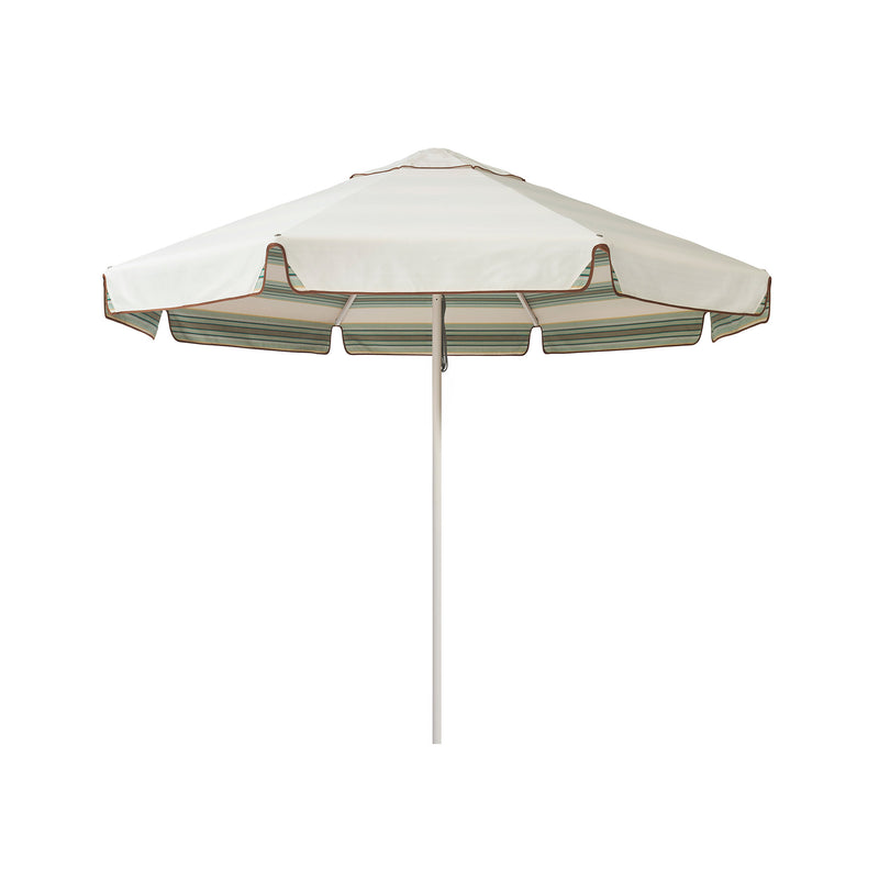 2.8m Sundial Umbrella - White - Straight Valance - Tailored Stripe - Green/Beige
