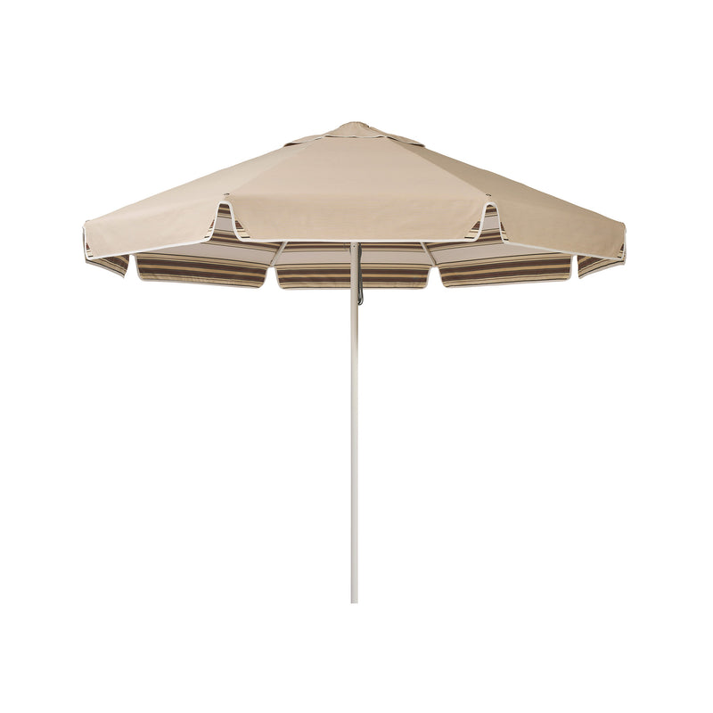 2.8m Sundial Umbrella - White - Straight Valance - Tailored Stripe - Brown