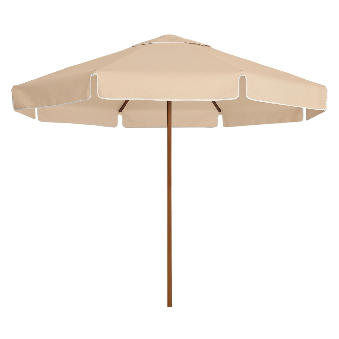 Sundial 2.8m Patio Umbrella by Basil Bangs, an engineer-certified, wind-rated patio umbrella with a reinforced aluminium frame with woodgrain powder coat finish. For residential and commercial use.