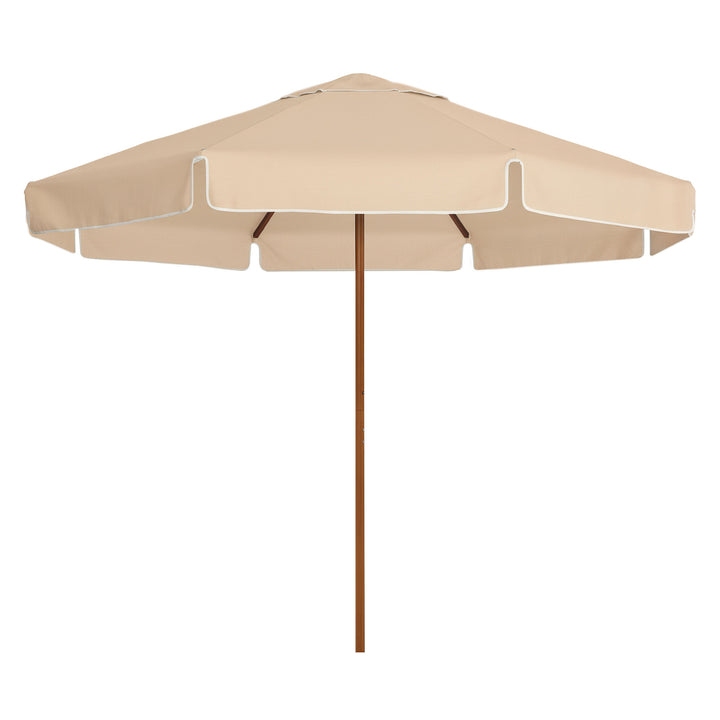 Sundial 2.8m Patio Umbrella by Basil Bangs, an engineer-certified, wind-rated patio umbrella with a reinforced aluminium frame with woodgrain powder coat finish. For residential and commercial use.