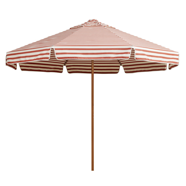 2.8m Sundial Umbrella - Woodgrain - Straight Valance - Amore Stripe Chestnut