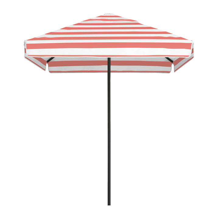 2m Sundial Umbrella - Black - Straight Valance - Coral Stripe
