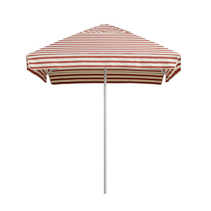 2m Sundial Umbrella - White - Straight Valance - Amore Stripe Chestnut