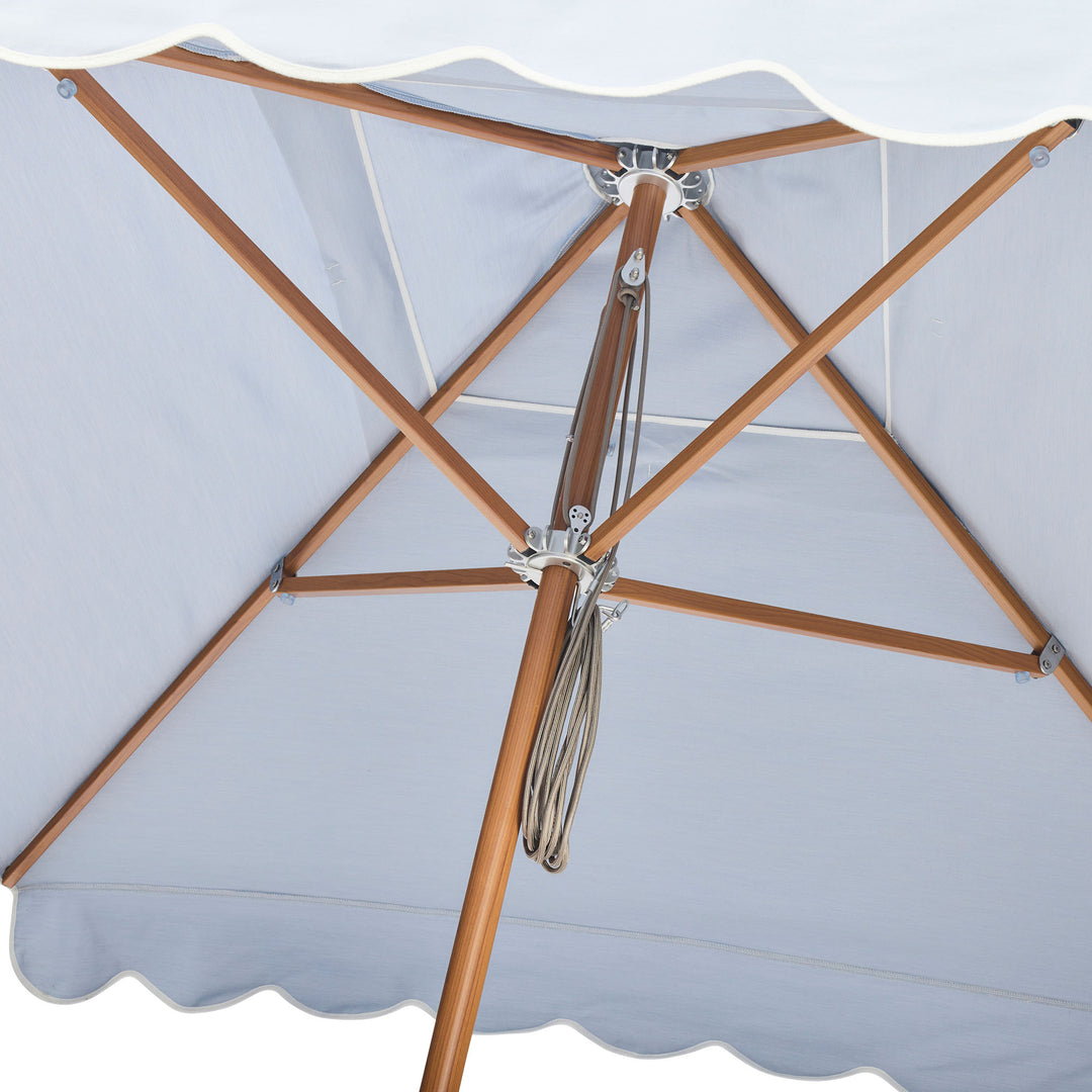 2m Sundial Umbrella - Woodgrain - Scallop Valance - Dusk Blue