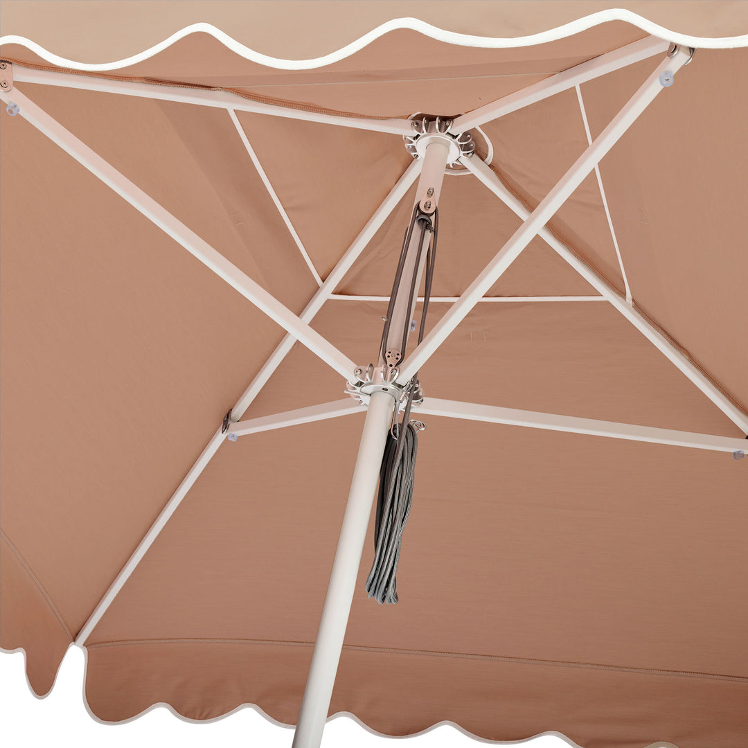 2m Sundial Umbrella - White - Scallop Valance - Clay