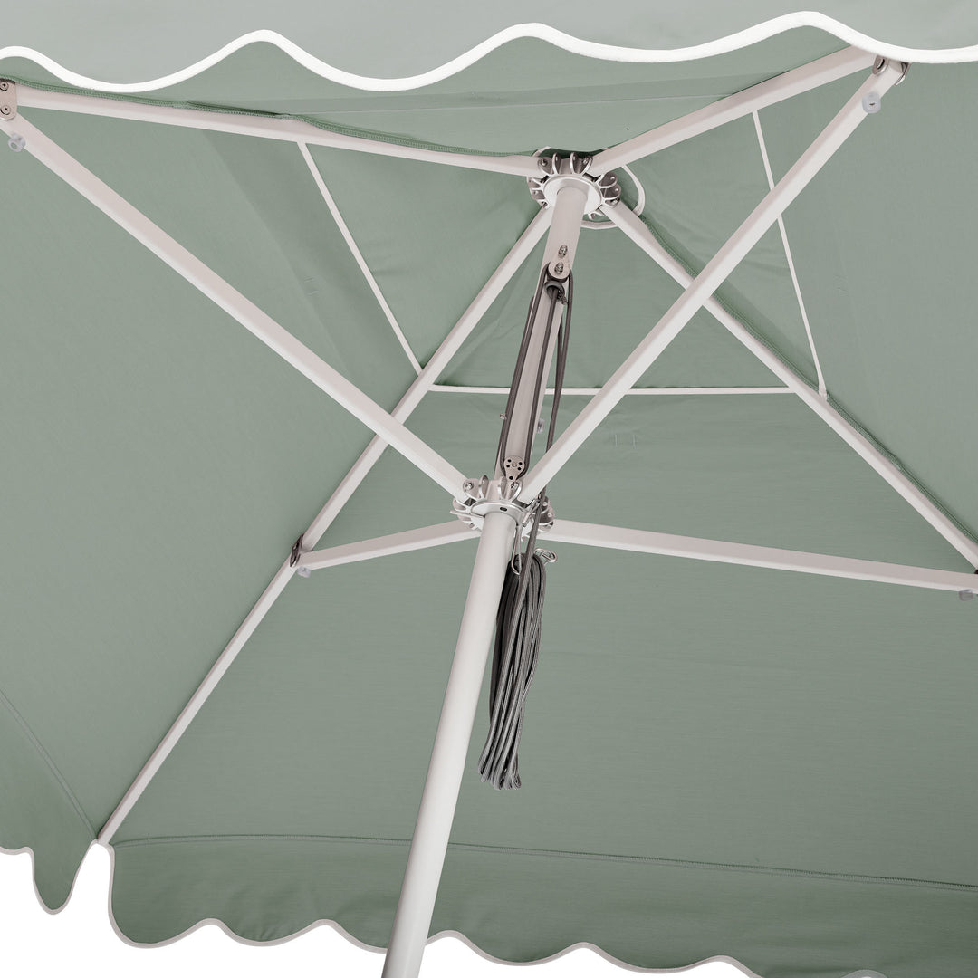 2m Sundial Umbrella - White - Scallop Valance - Alpine Green