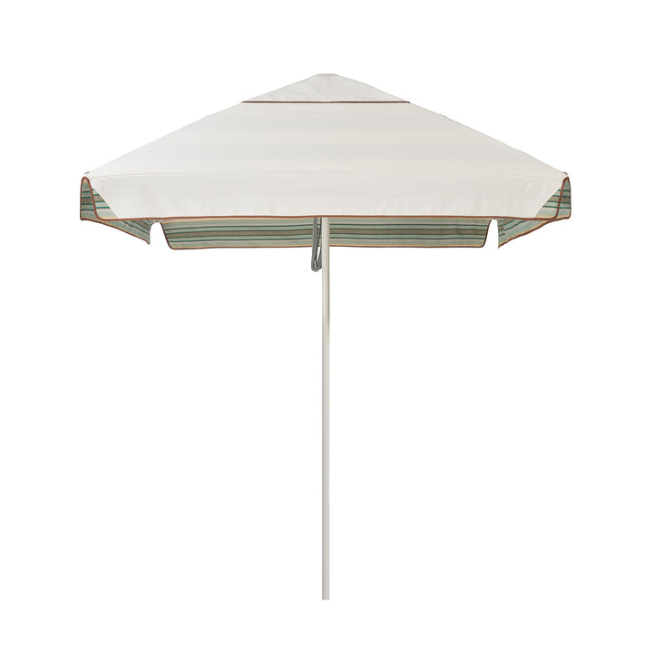 2m Sundial Umbrella - White - Straight Valance - Tailored Stripe - Green/Beige