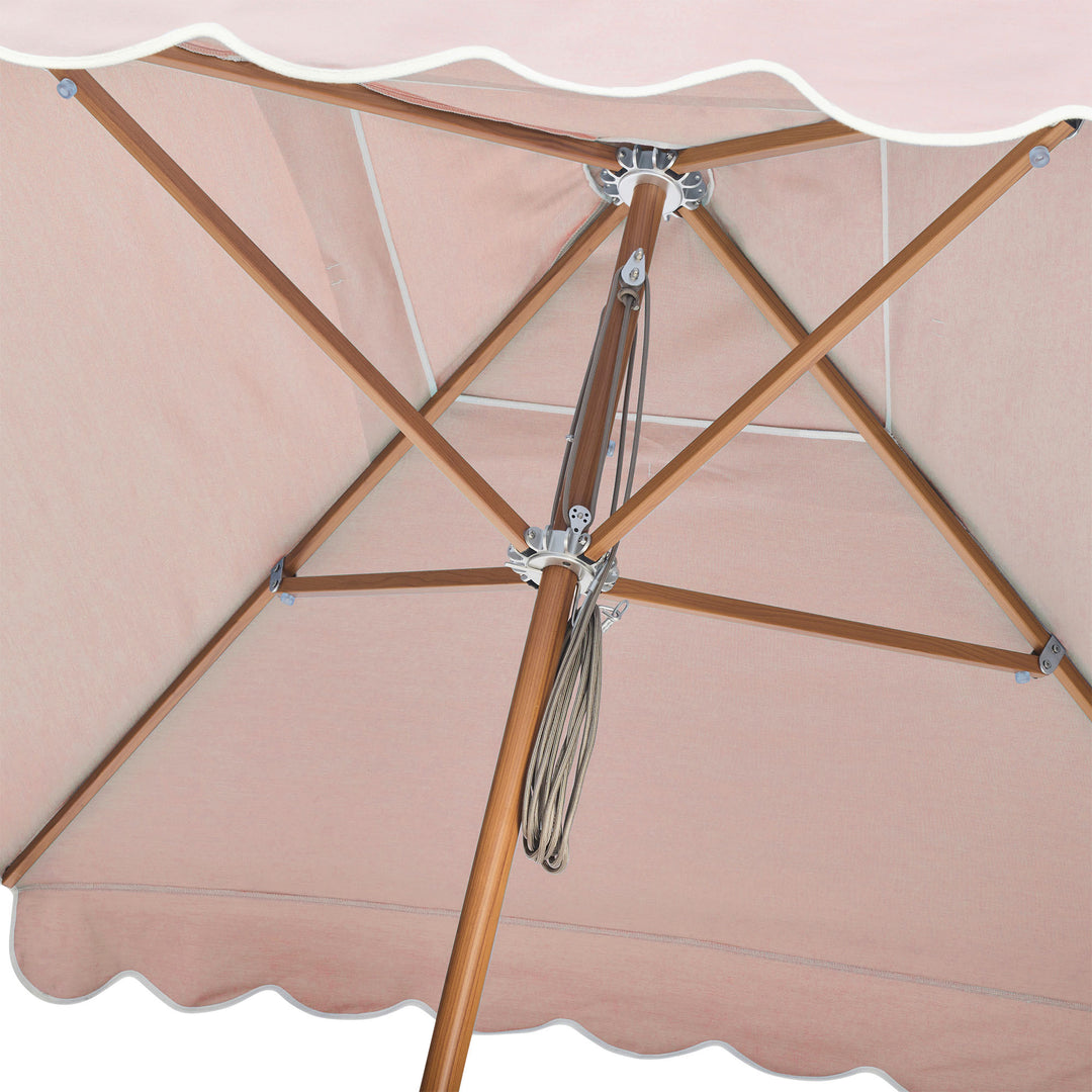 2m Sundial Umbrella - Woodgrain - Scallop Valance - Rosa