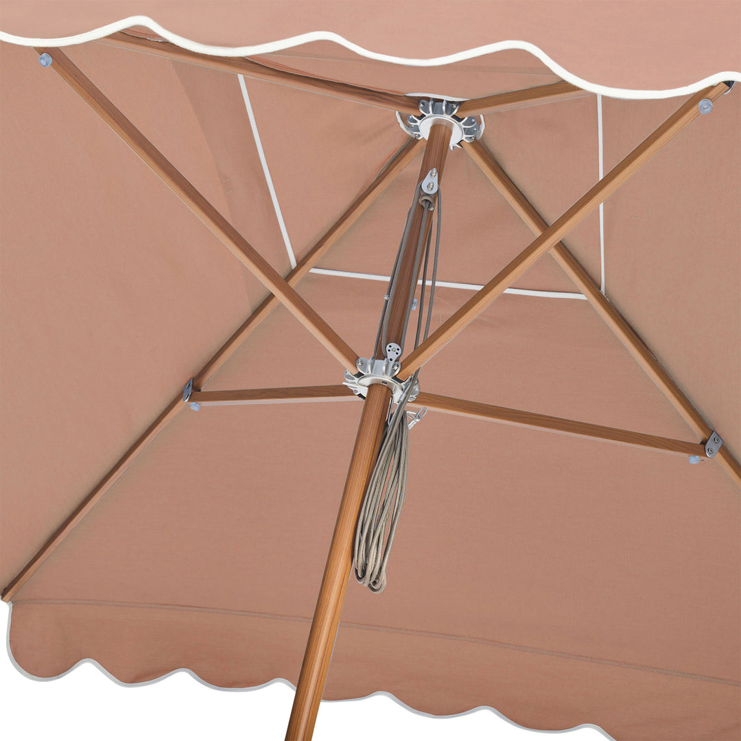 2m Sundial Umbrella - Woodgrain - Scallop Valance - Clay