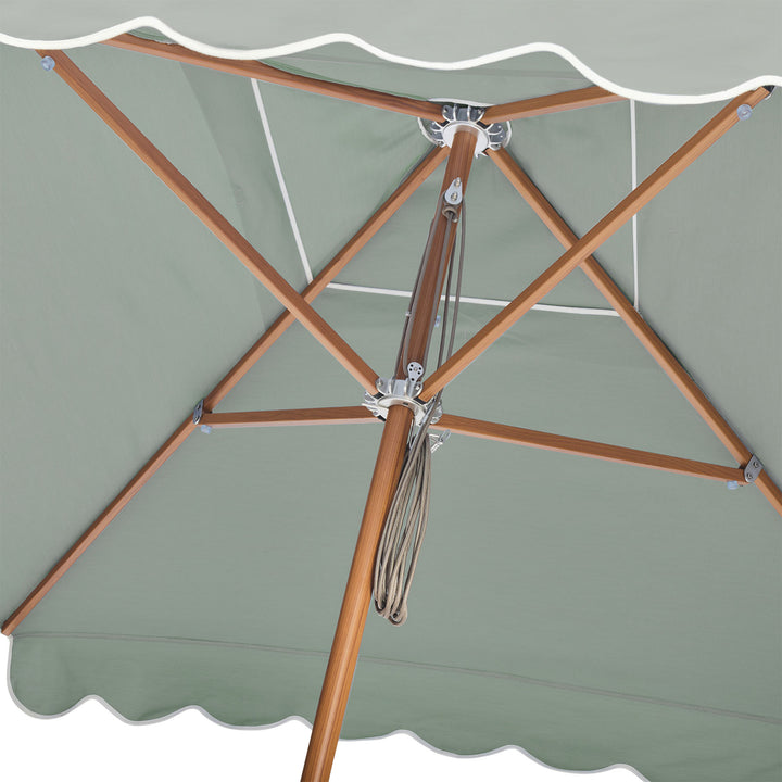 2m Sundial Umbrella - Woodgrain - Scallop Valance - Alpine Green