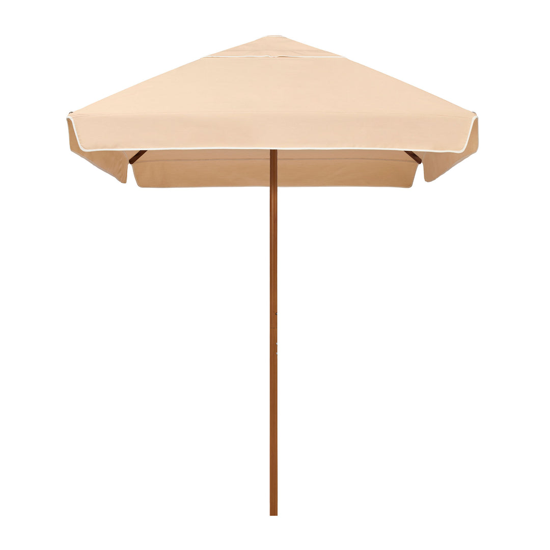 Sundial 2m Patio Umbrella by Basil Bangs, an engineer-certified, wind-rated patio umbrella with a reinforced aluminium frame with woodgrain powder coat finish. For residential and commercial use.