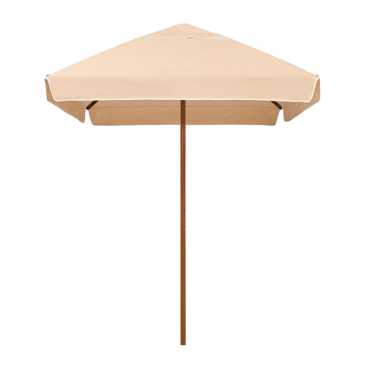Sundial 2m Patio Umbrella by Basil Bangs, an engineer-certified, wind-rated patio umbrella with a reinforced aluminium frame with woodgrain powder coat finish. For residential and commercial use.