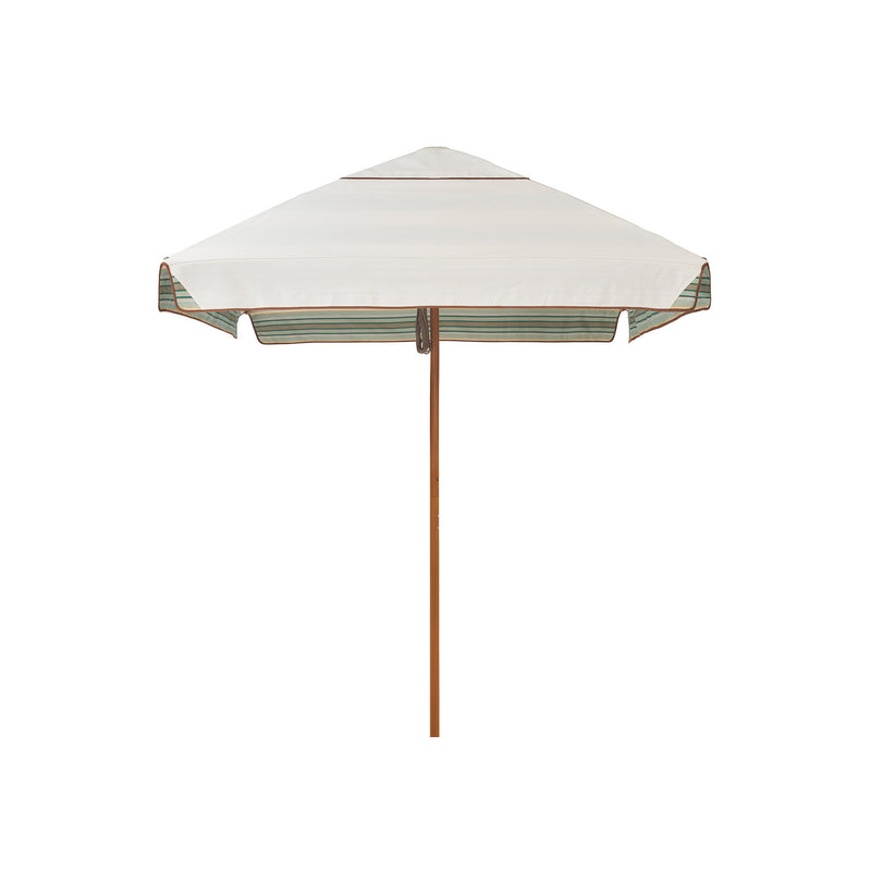 2m Sundial Umbrella - Woodgrain - Straight Valance - Tailored Stripe - Green/Beige