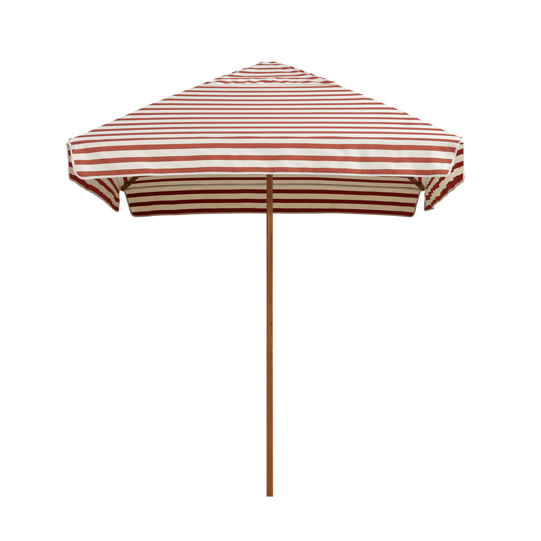 2m Sundial Umbrella - Woodgrain - Straight Valance - Amore Stripe Chestnut