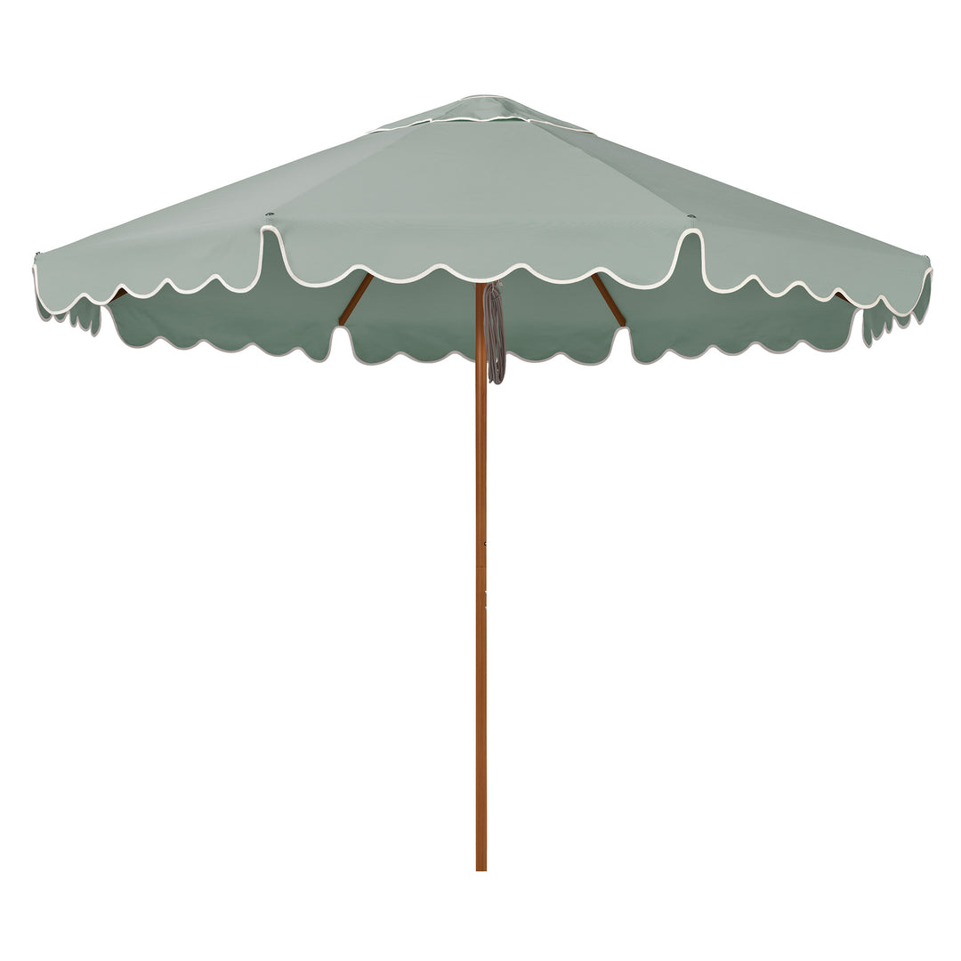 2.8m Sundial Umbrella - Woodgrain - Scallop Valance - Alpine Green