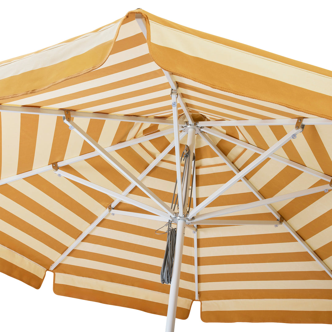 2.8m Sundial Umbrella - White - Straight Valance - Ochre Stripe