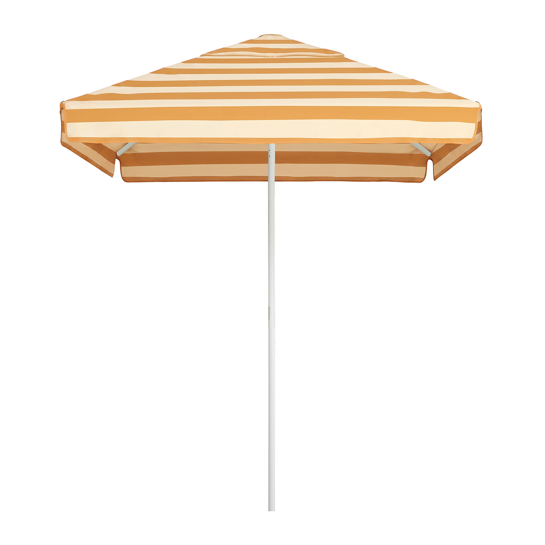 2m Sundial Umbrella - White - Straight Valance - Ochre Stripe
