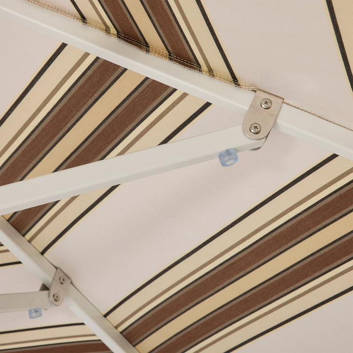 2m Sundial Umbrella - White - Straight Valance - Tailored Stripe - Brown
