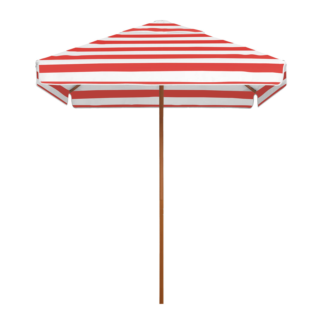 2m Sundial Umbrella - Woodgrain - Straight Valance - Red Stripe