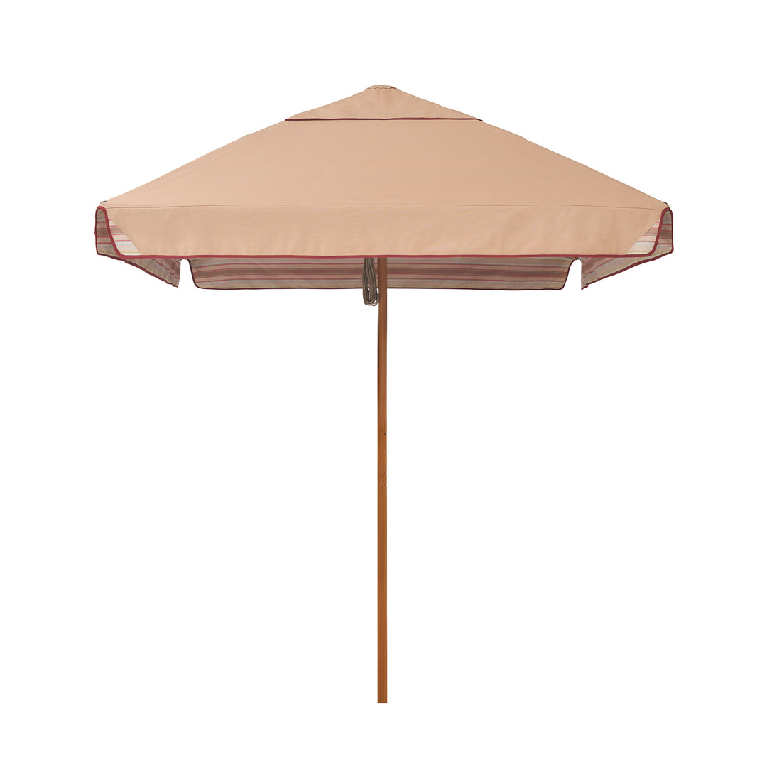 2m Sundial Umbrella - Woodgrain - Straight Valance - Tailored Stripe - Pink/Red