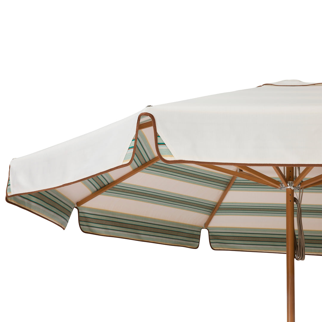 2.8m Sundial Umbrella - Woodgrain - Straight Valance - Tailored Stripe - Green/Beige