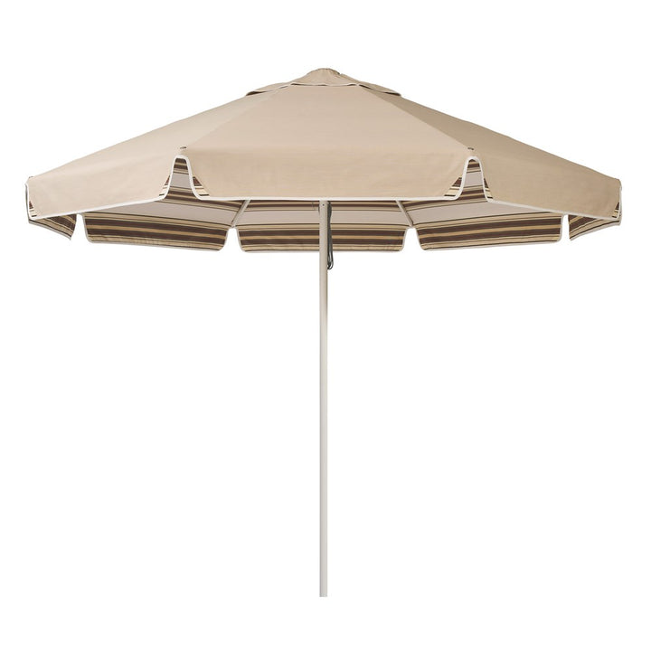 2.8m Sundial Umbrella - White - Straight Valance - Tailored Stripe - Brown