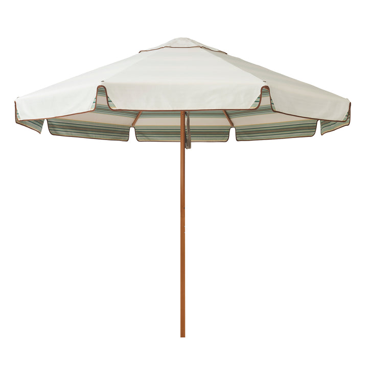 2.8m Sundial Umbrella - Woodgrain - Straight Valance - Tailored Stripe - Green/Beige