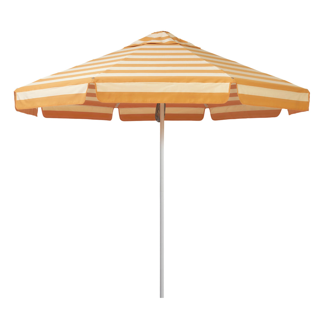 2.8m Sundial Umbrella - White - Straight Valance - Ochre Stripe