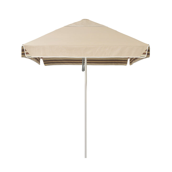 2m Sundial Umbrella - White - Straight Valance - Tailored Stripe - Brown