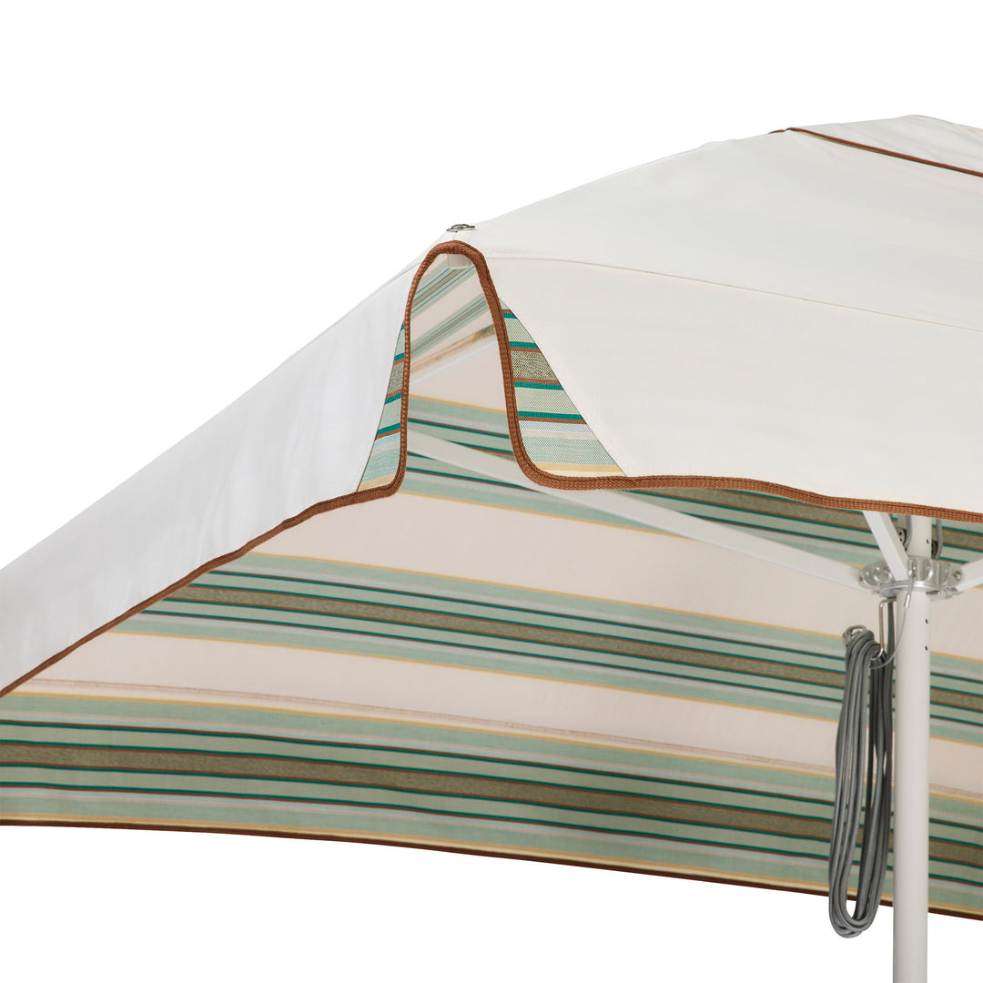 2m Sundial Umbrella - Woodgrain - Straight Valance - Tailored Stripe - Green/Beige