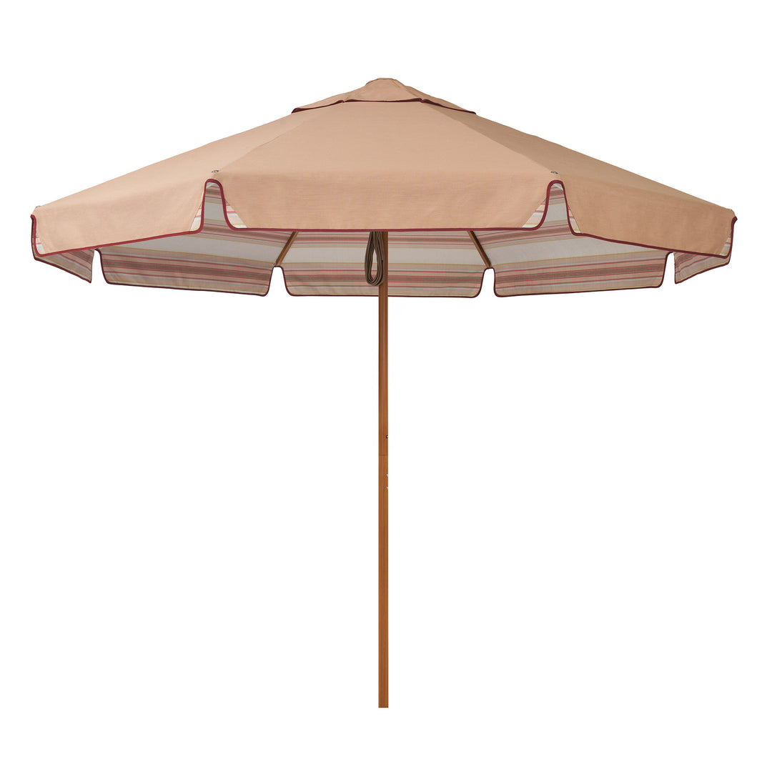 2.8m Sundial Umbrella - Woodgrain - Straight Valance - Tailored Stripe - Pink/Red