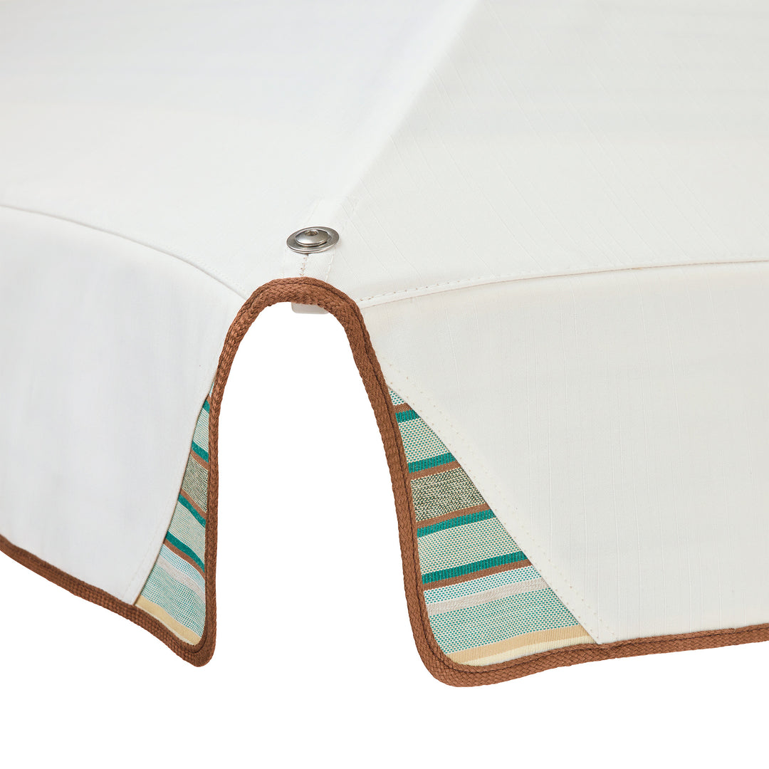 2m Sundial Umbrella - Woodgrain - Straight Valance - Tailored Stripe - Green/Beige