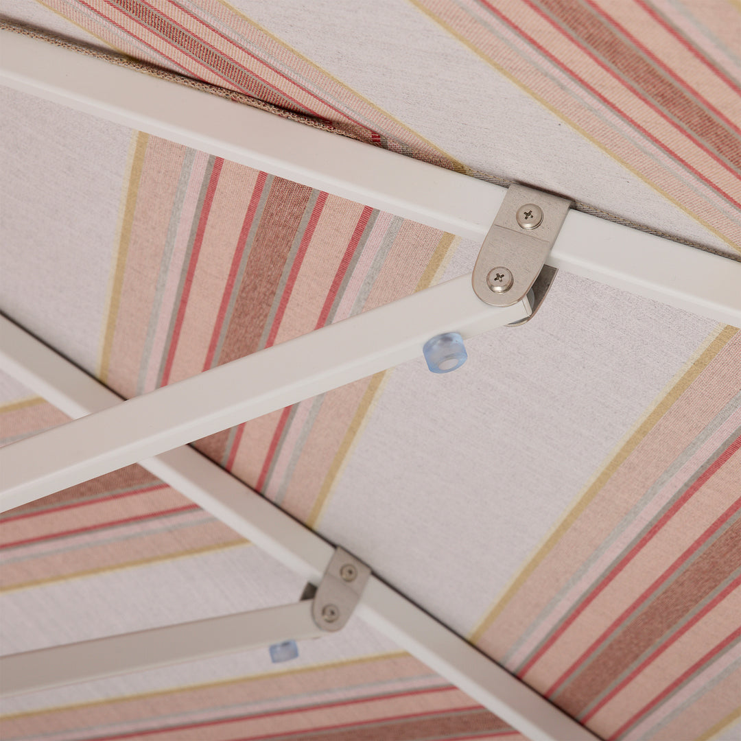 2m Sundial Umbrella - White - Straight Valance - Tailored Stripe - Pink/Red