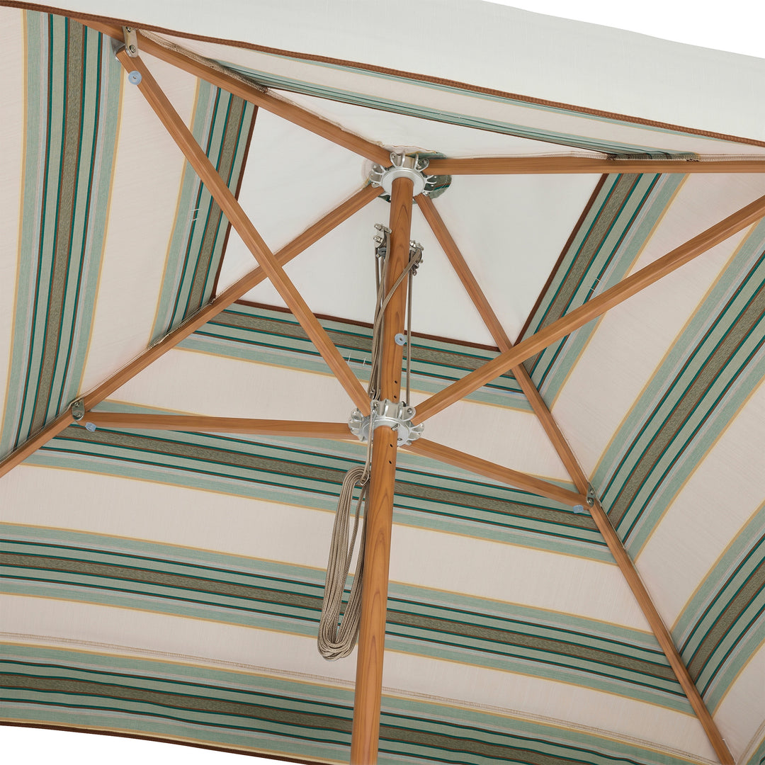 2m Sundial Umbrella - Woodgrain - Straight Valance - Tailored Stripe - Green/Beige