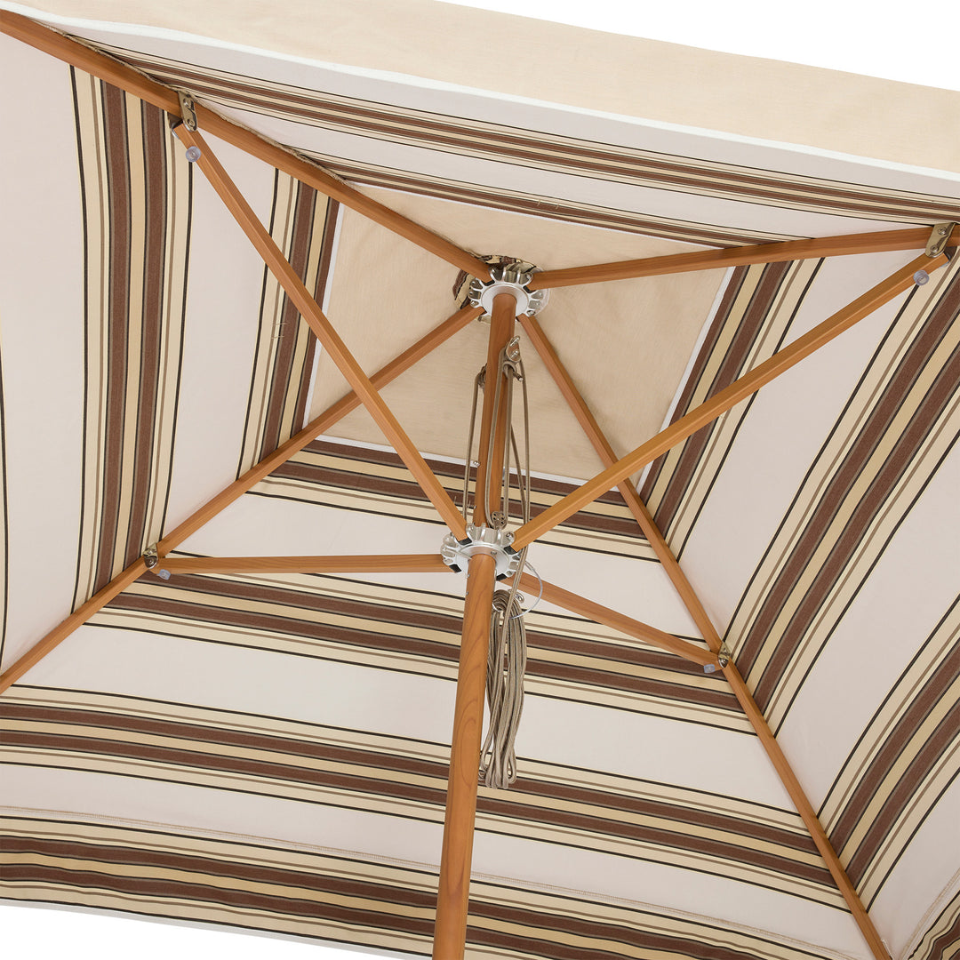 2m Sundial Umbrella - Woodgrain - Straight Valance - Tailored Stripe - Brown
