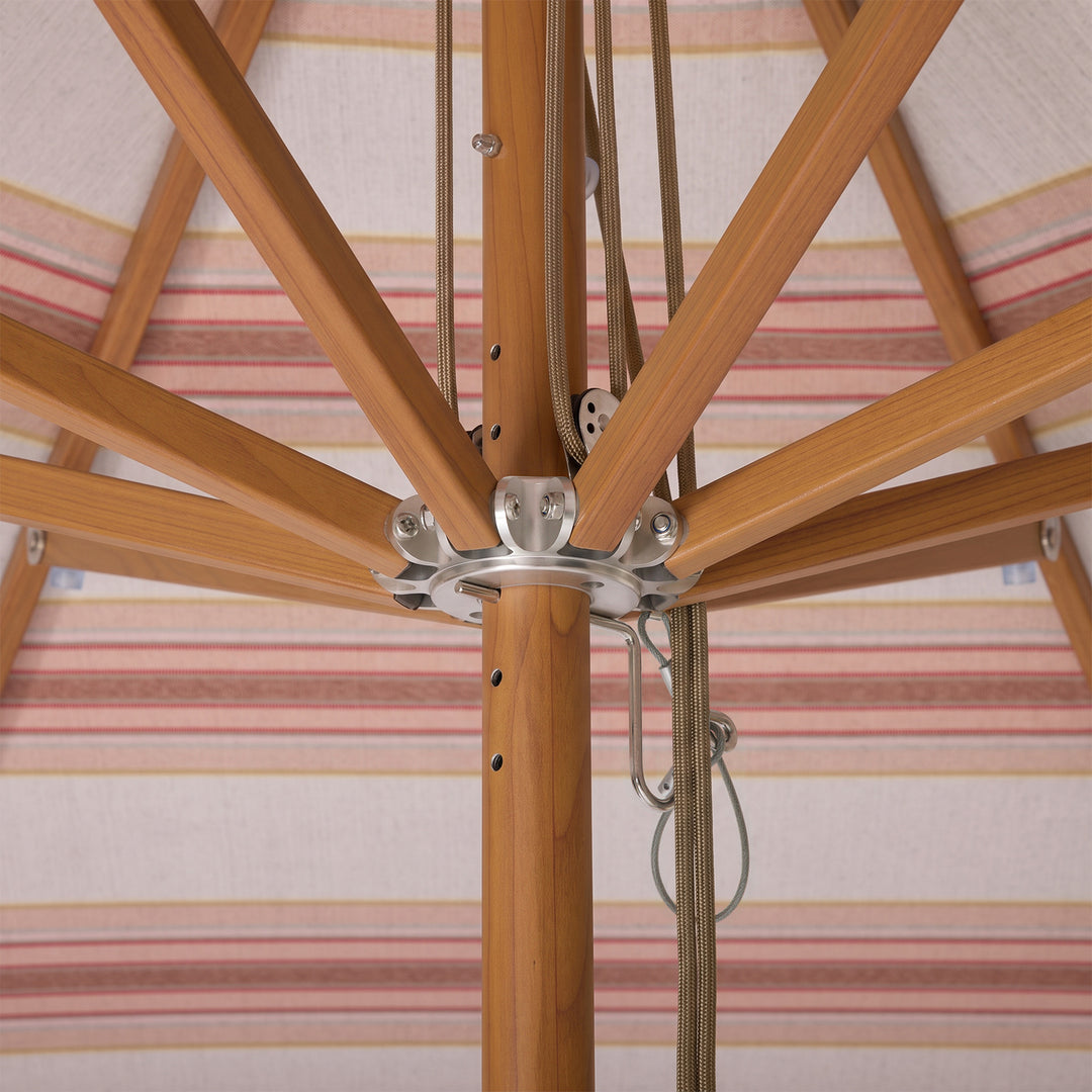 2.8m Sundial Umbrella - Woodgrain - Straight Valance - Tailored Stripe - Pink/Red